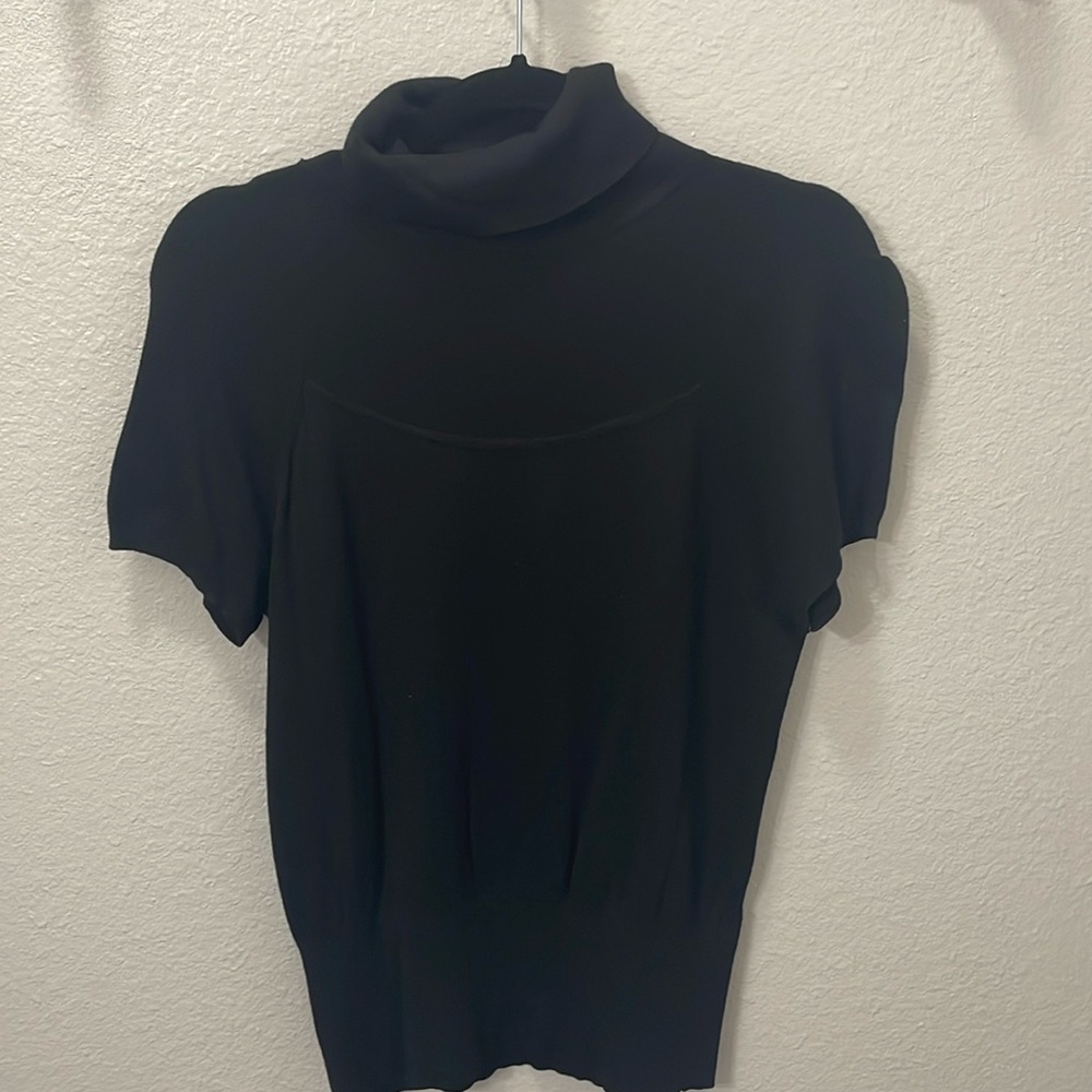 WHBM Black Short Sleeve Turtleneck with Sheer Panel
